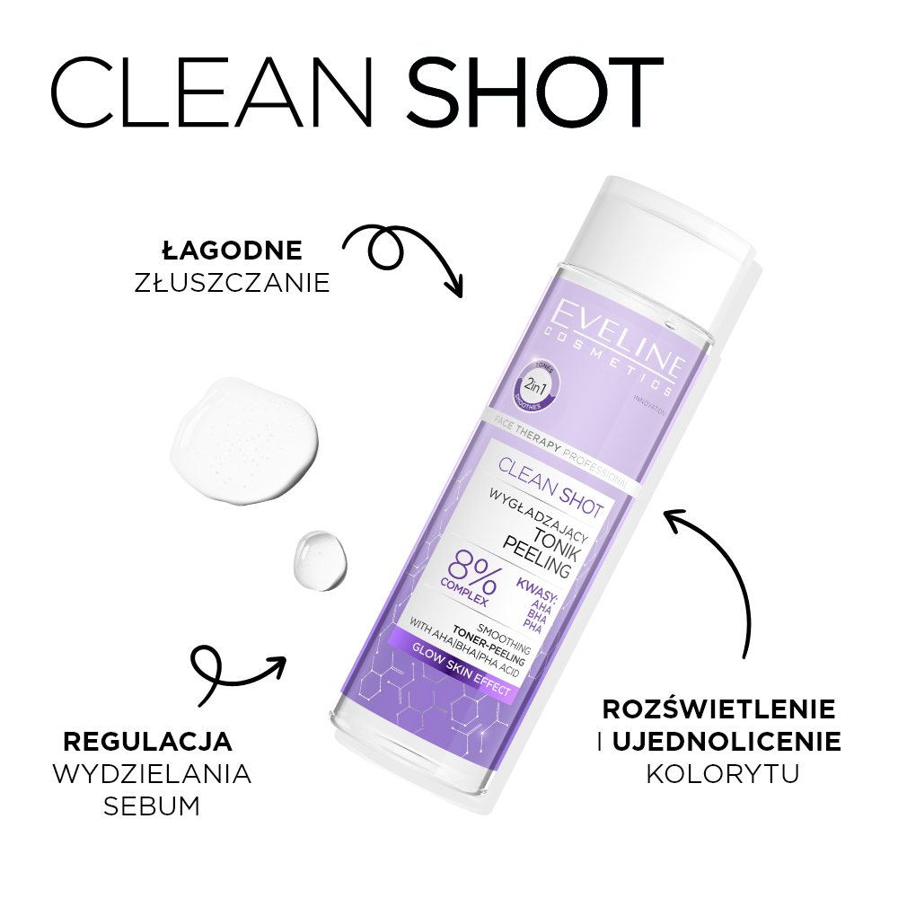 Eveline Cosmetics - Clean Shot Wygładzający tonik-peeling - 2