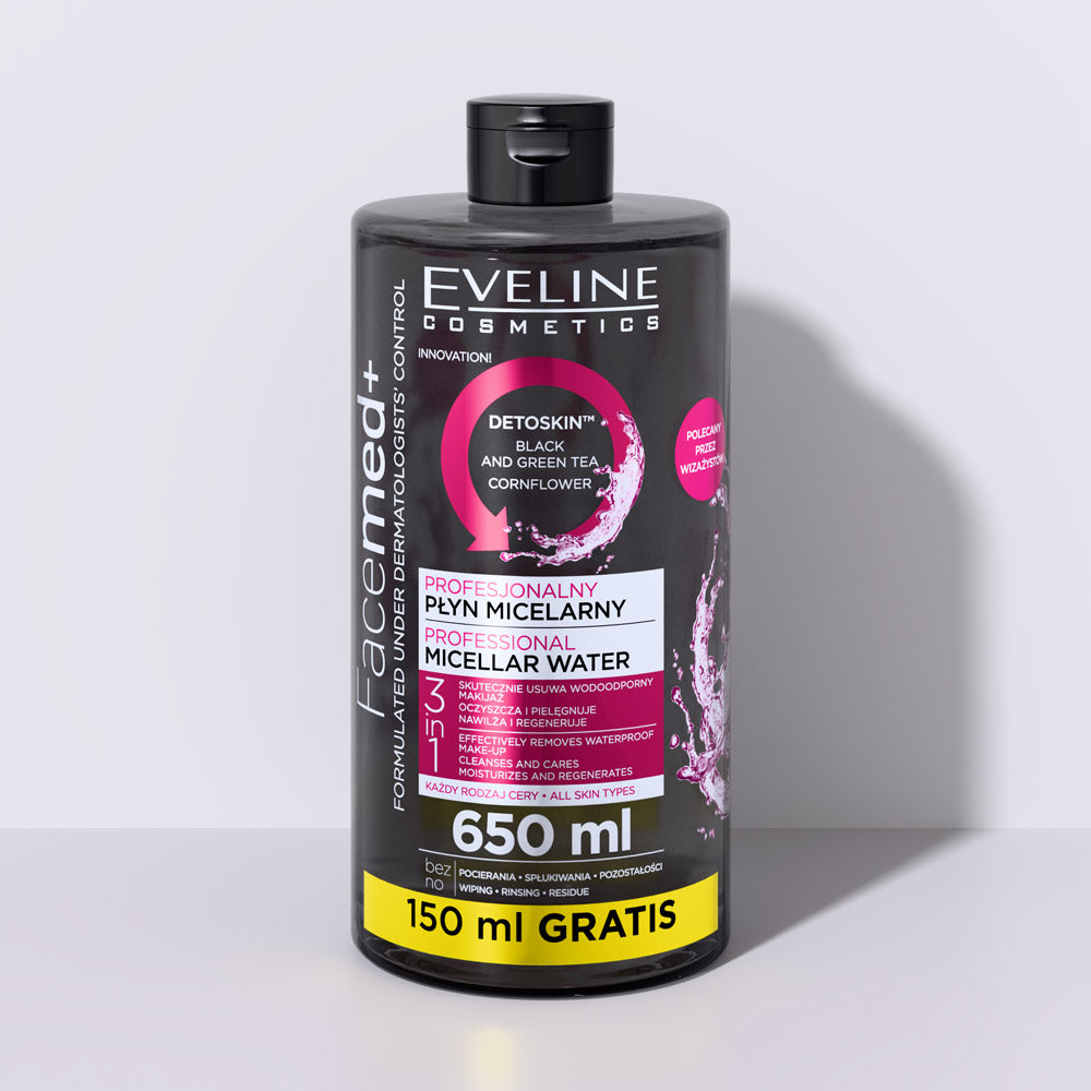 Eveline Cosmetics - Profesjonalny płyn micelarny do demakijażu twarzy, oczu i ust 3w1