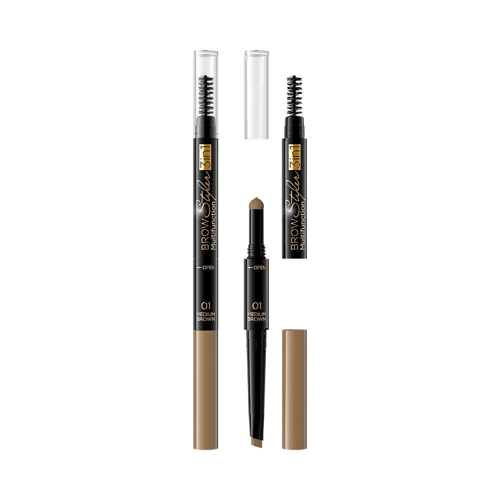 Eveline Cosmetics - Kredka do brwi w sztyfcie z gąbeczką i szczoteczką 3w1