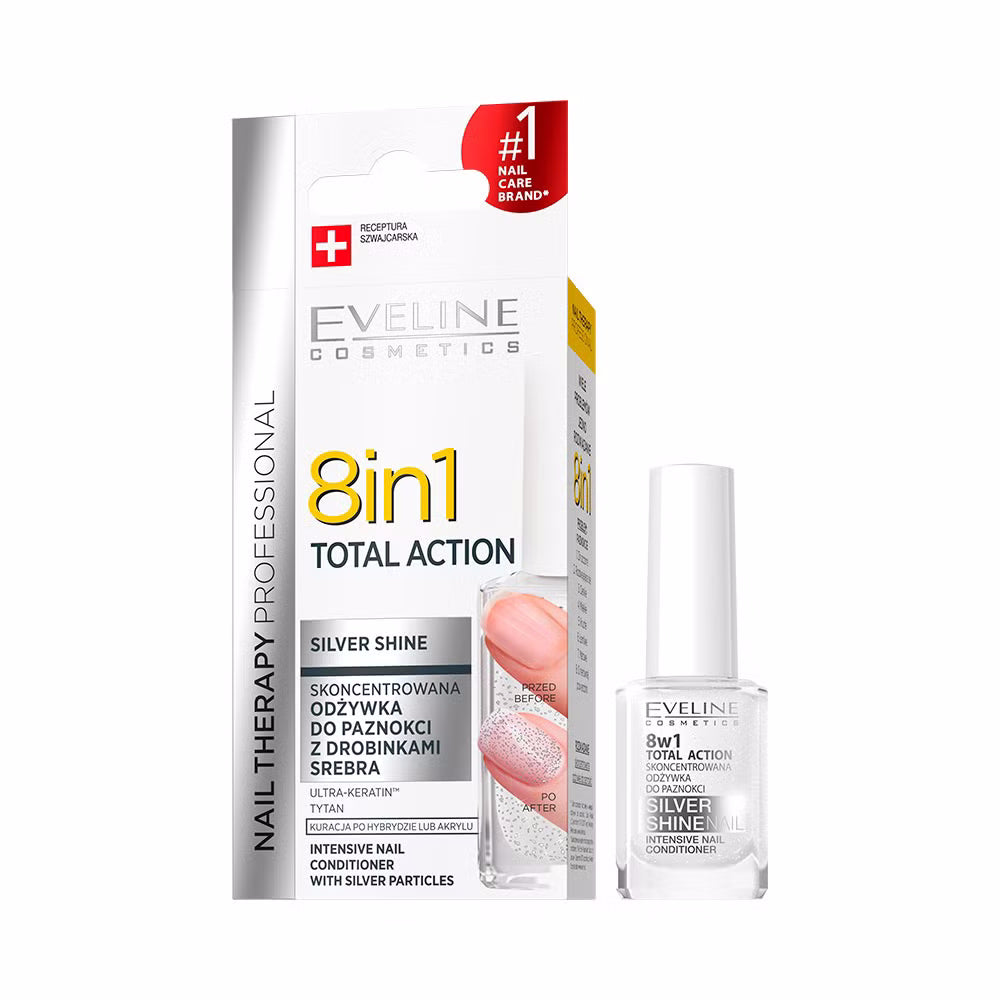 Eveline Cosmetics - Skoncentrowana odżywka do paznokci z drobinkami srebra total action 8w1