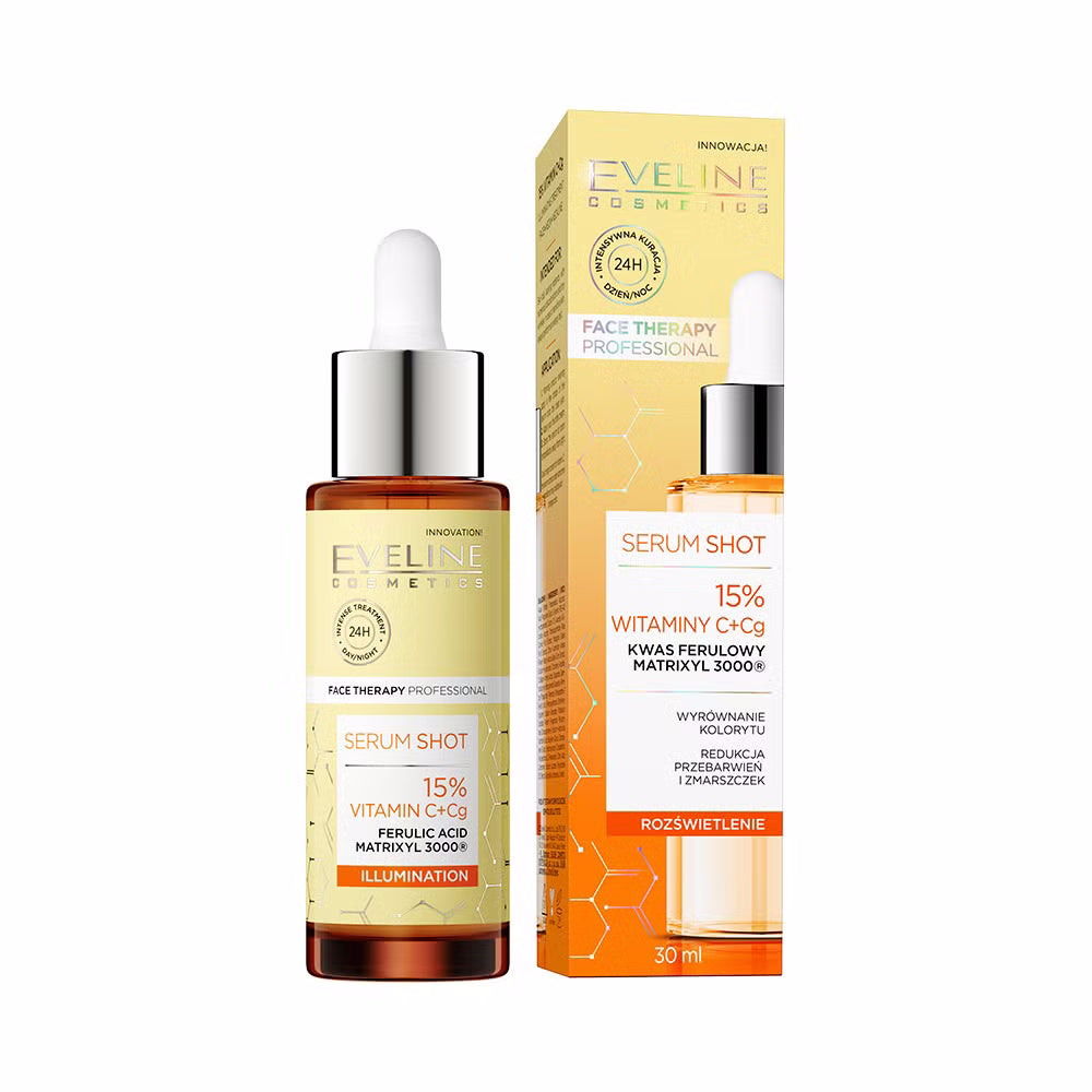 Eveline Cosmetics - Serum Shot Kuracja z 15% witaminy C + Cg na twarz, szyję i dekolt